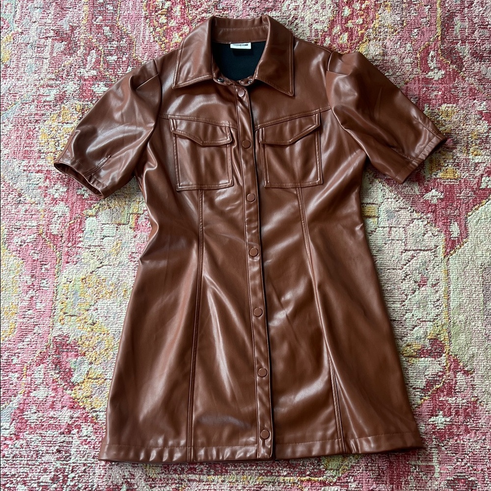 Brown Pleather Button Down Dress - image 1